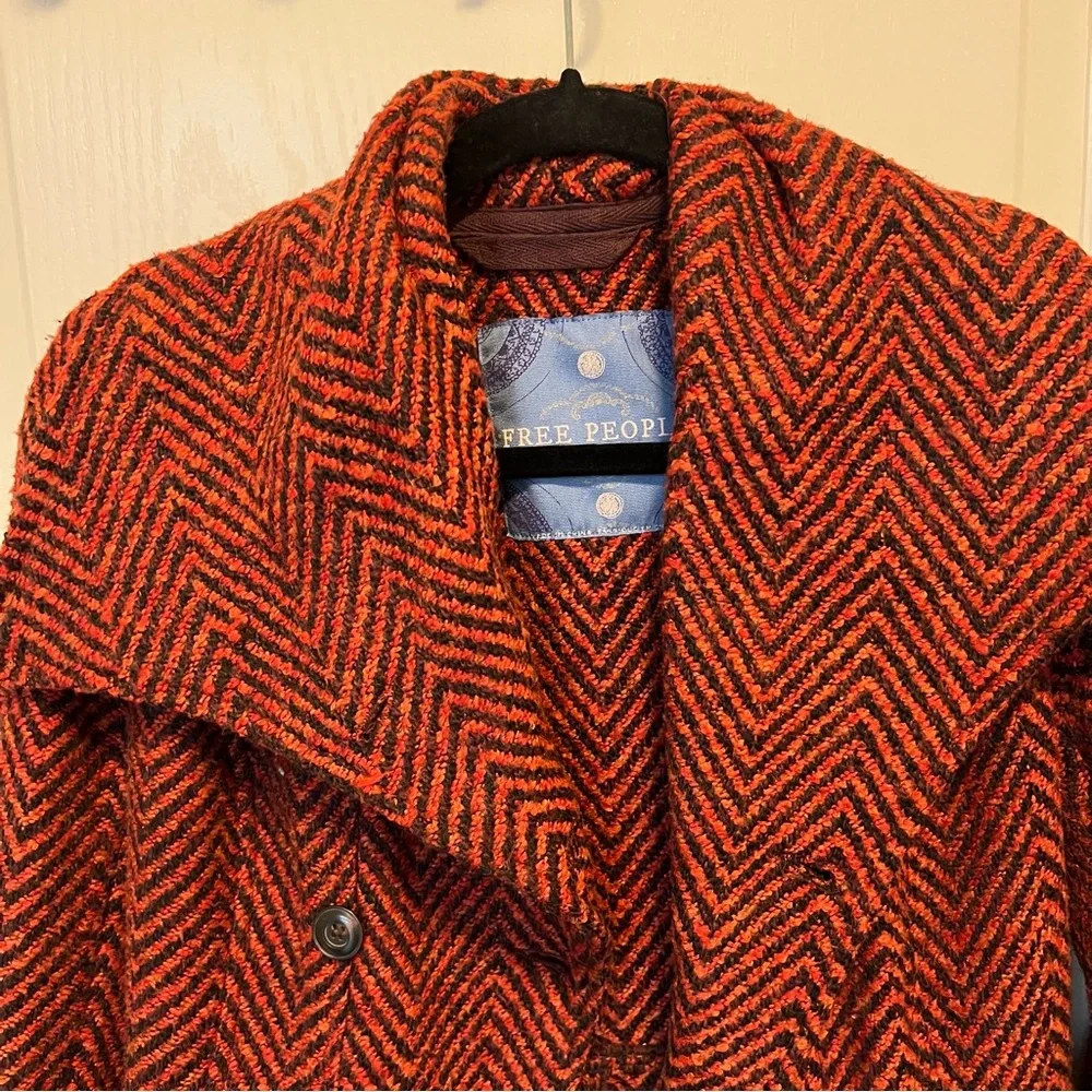 Free People Rust Chevron Tweed Peplum Coat Jacket Size XS - Picture 6 of 13